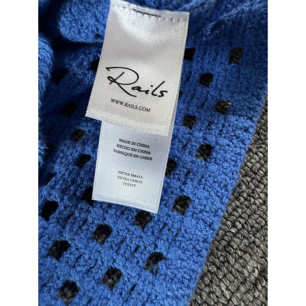 Rails Sweater Womens XS Blue Louiza Crochet Floral V Neck Bell Sleeve Open Knit - Picture 4 of 10